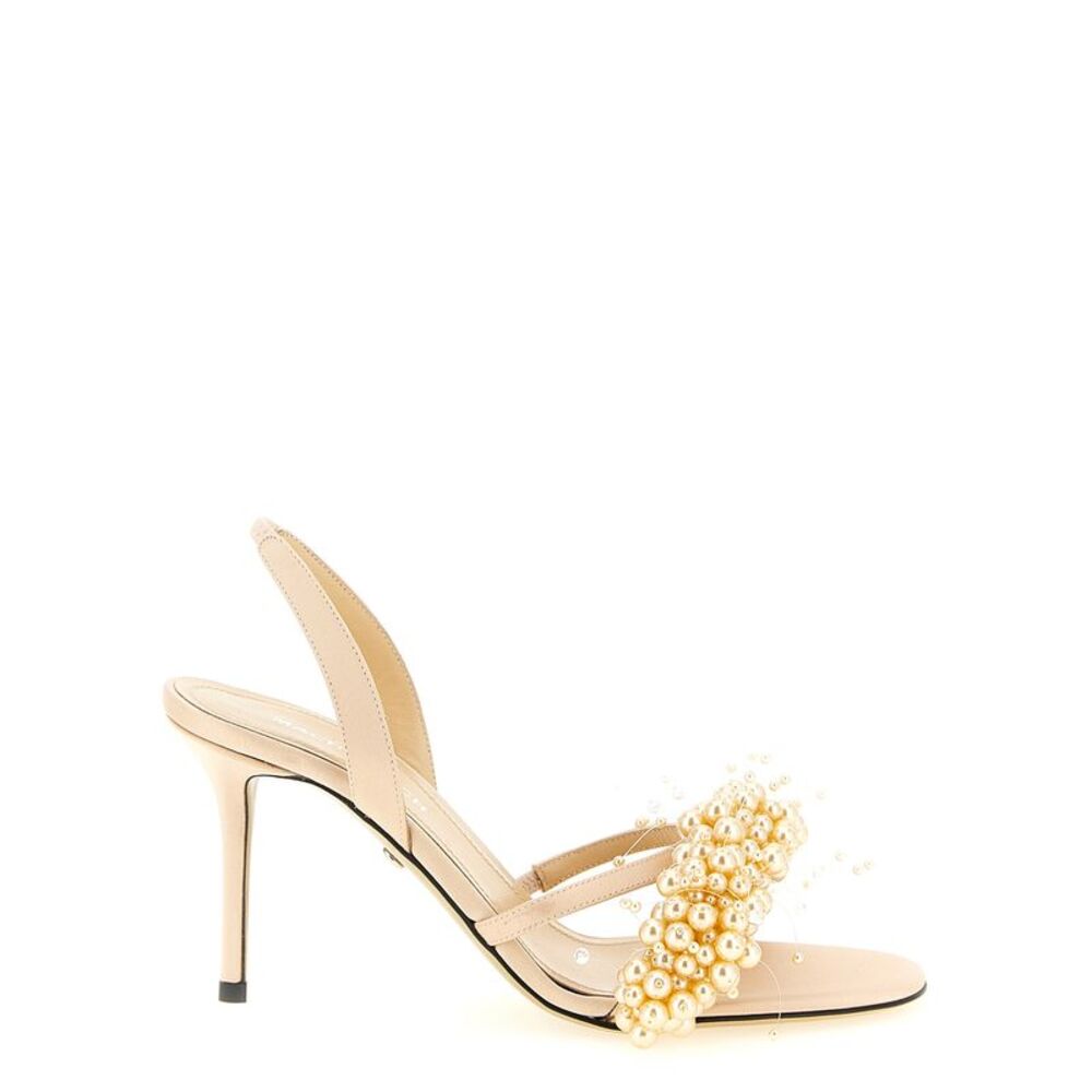 MACH & MACH Gold Satin Stiletto Heel Women's Sandals